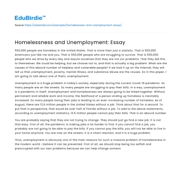 Homelessness and Unemployment: Essay