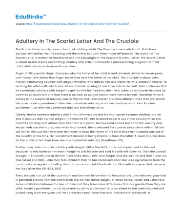 Adultery In The Scarlet Letter And The Crucible