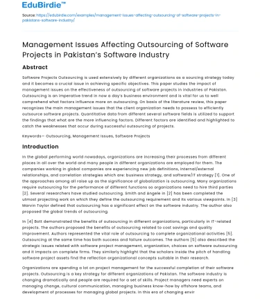 Management Issues in Outsourcing Software Projects in Pakistan