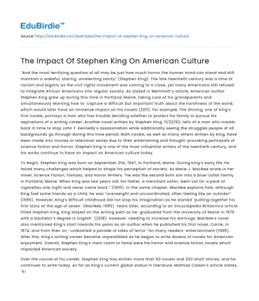The Impact Of Stephen King On American Culture