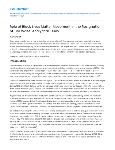 Black Lives Matter impact on Tim Wolfe resignation: An analysis