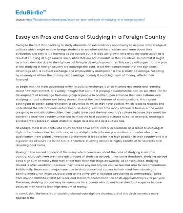 Essay on Pros and Cons of Studying in a Foreign Country