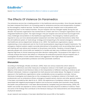 Impact of Violence on Emergency Medical Personnel