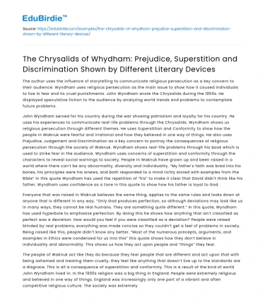 Prejudice, Superstition, and Discrimination in The Chrysalids