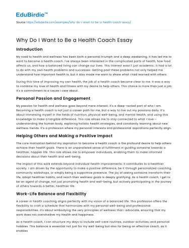 Why Do I Want to Be a Health Coach Essay