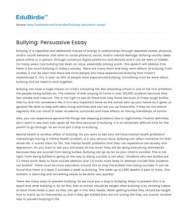 Bullying: Persuasive Essay