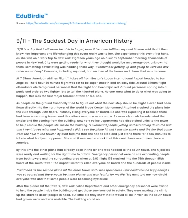 9/11 – The Saddest Day in American History
