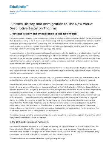 Puritans’ Journey to the New World