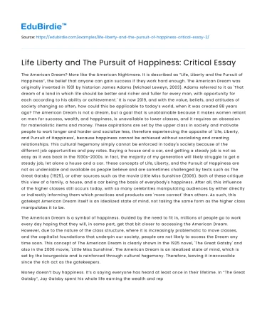 Life Liberty and The Pursuit of Happiness: Critical Essay