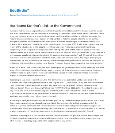 Hurricane Katrina’s Link to the Government