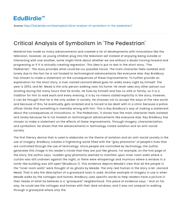 Critical Analysis of Symbolism in ‘The Pedestrian’