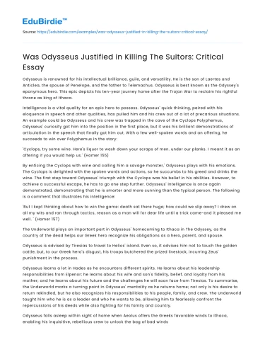 Was Odysseus Justified in Killing The Suitors: Critical Essay