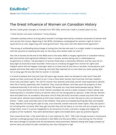 The Great Influence of Women on Canadian History