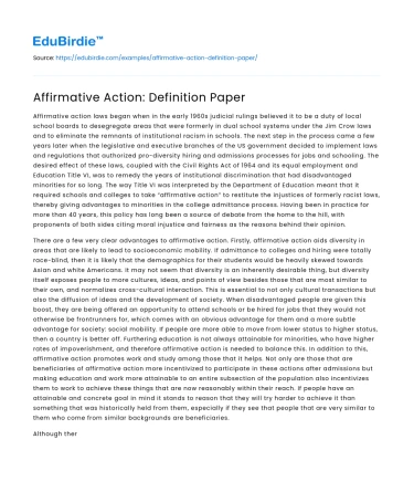 Affirmative Action: Definition Paper