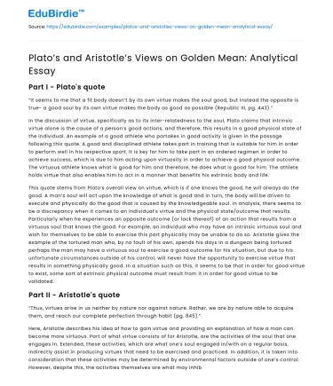 Plato’s and Aristotle’s Views on Golden Mean: Analytical Essay