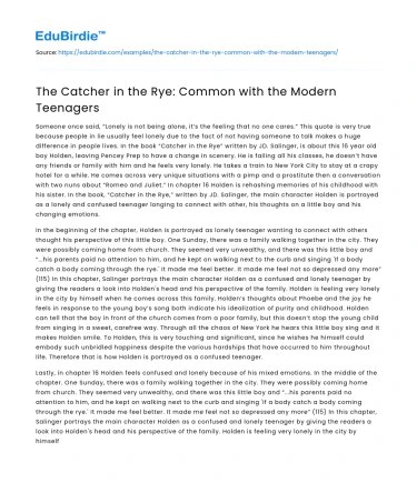 Resonance of Holden Caulfield with Today’s Adolescents