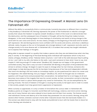 The Importance Of Expressing Oneself: A Marxist Lens On Fahrenheit 451
