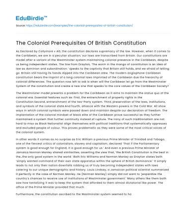 The Colonial Prerequisites Of British Constitution