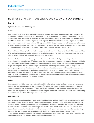 Business and Contract Law: Case Study of SOO Burgers