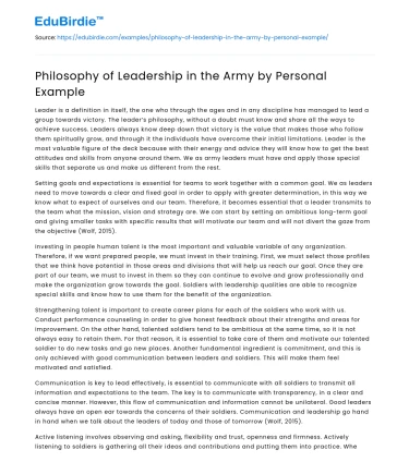 Philosophy of Leadership in the Army by Personal Example