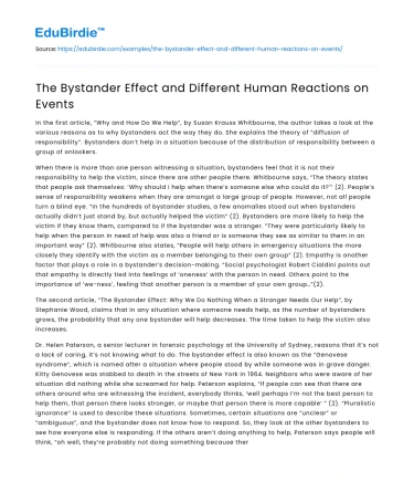 The Bystander Effect and Different Human Reactions on Events