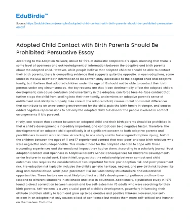 Adopted Child Contact with Birth Parents: Prohibited