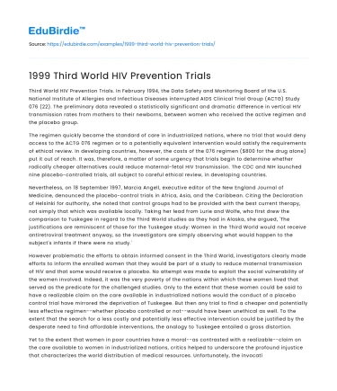 1999 Third World HIV Prevention Trials