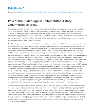 Role of the Gilded Age in United States History: Argumentative Essay
