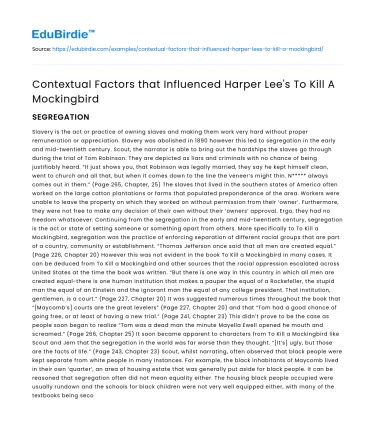 Contextual Factors that Influenced Harper Lee’s To Kill A Mockingbird