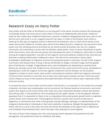 Research Essay on Harry Potter