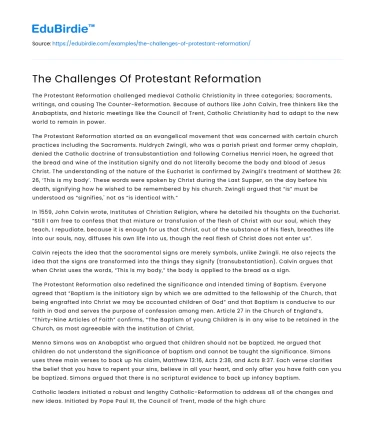 The Challenges Of Protestant Reformation