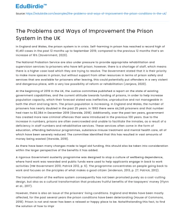 The Problems and Ways of Improvement the Prison System in the UK