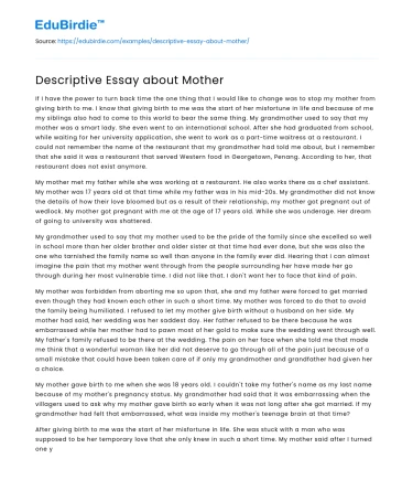 Descriptive Essay about Mother