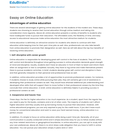 Essay on Online Education