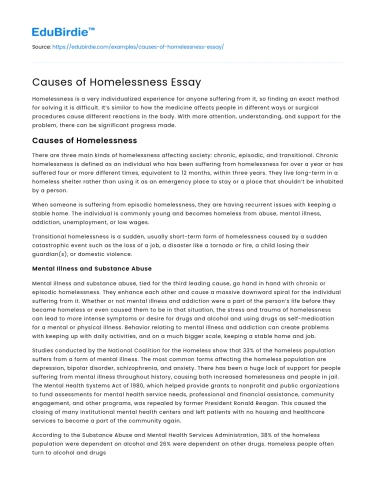 Causes of Homelessness Essay