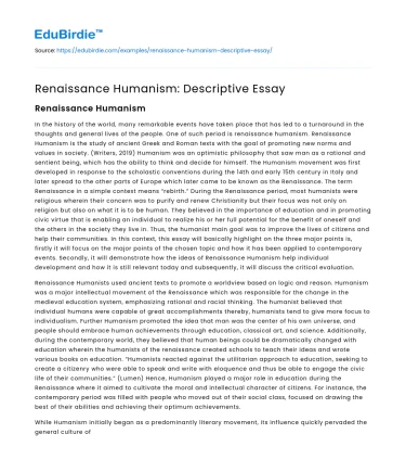 Renaissance Humanism: Descriptive Essay