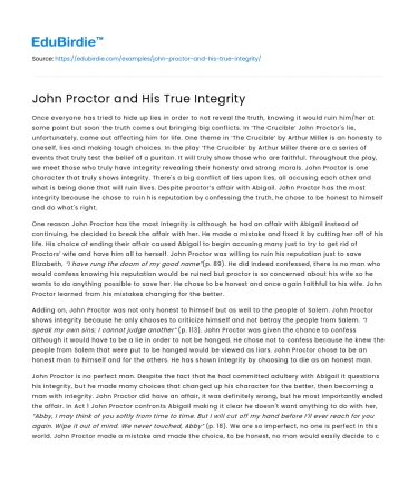 John Proctor and His True Integrity