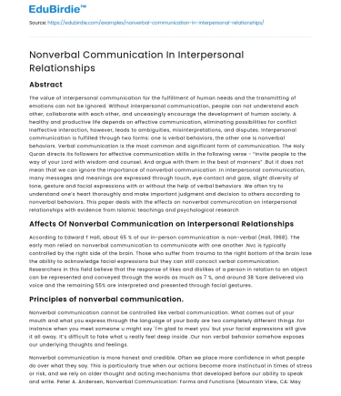 Nonverbal Communication In Interpersonal Relationships