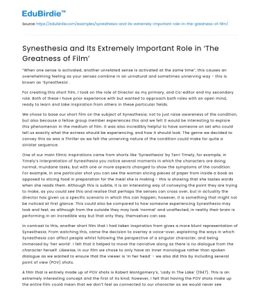 Synesthesia and Its Extremely Important Role in ‘The Greatness of Film’