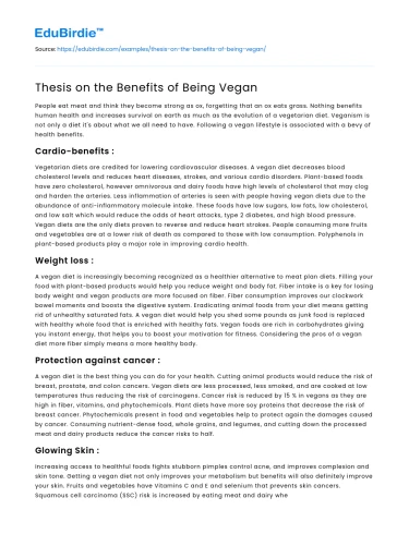 Thesis on the Benefits of Being Vegan