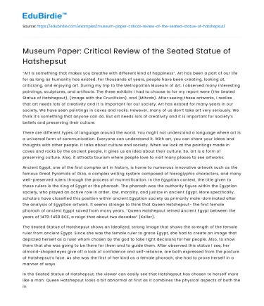 Museum Paper: Critical Review of the Seated Statue of Hatshepsut