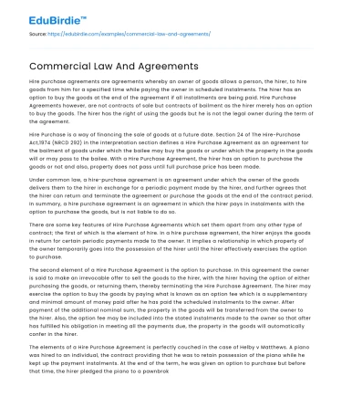 Commercial Law And Agreements