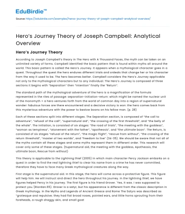 Hero’s Journey Theory of Joseph Campbell: Analytical Overview
