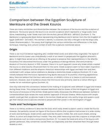 Comparison between the Egyptian Sculpture of Menkaure and the Greek Kouros
