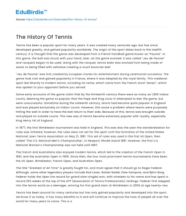 The History Of Tennis