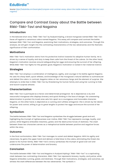 Battle between Rikki-Tikki-Tavi and Nagaina compared and contrasted
