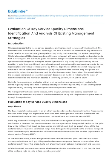 Service Quality Dimensions: Analysis of Management Strategies