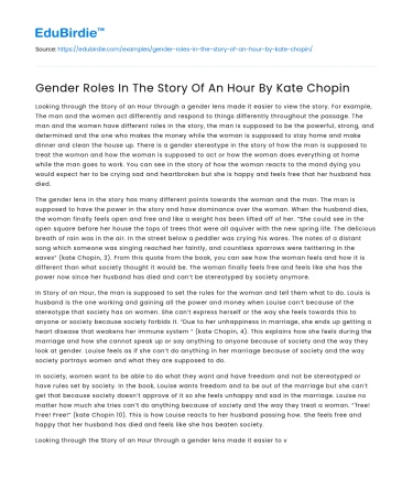 Gender Roles In The Story Of An Hour By Kate Chopin