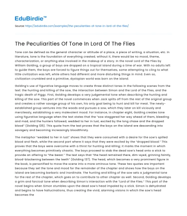 The Peculiarities Of Tone In Lord Of The Flies