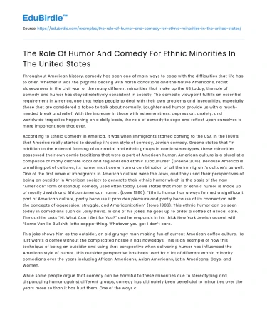 The Role Of Humor And Comedy For Ethnic Minorities In The United States